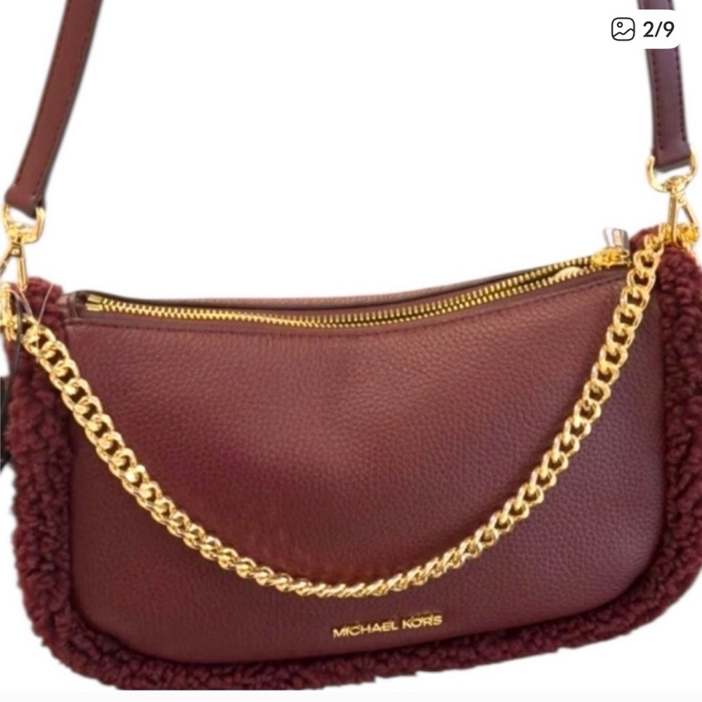 Michael Kors Oxblood Learher pouchette Crossbody Bag